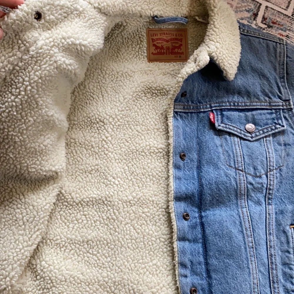 Levi's Light Blue Denim Sherpa Jacket with Cream Collar - Picture 3 of 8